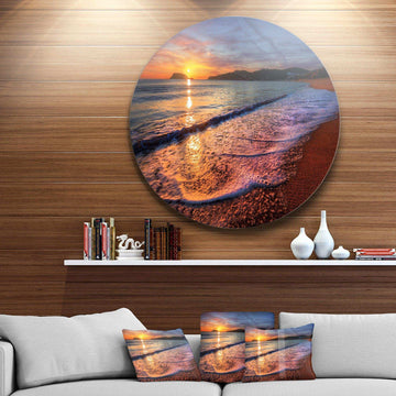 Foaming Waves at Beautiful Sunset - Sea & Shore Circle Metal Wall Decor